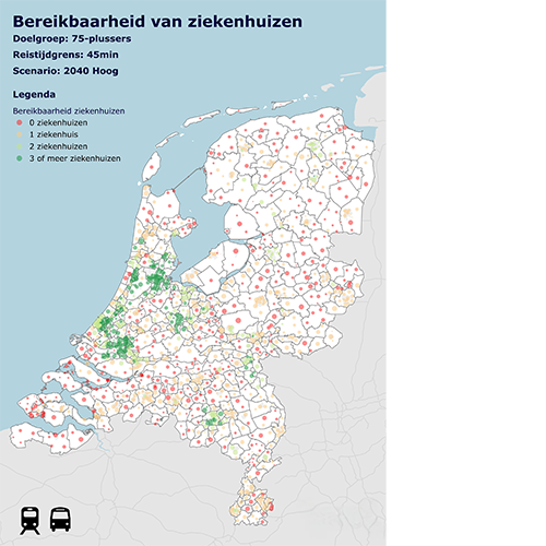 Bereikbaarheid van ziekenhuizen 2040 ov 45min