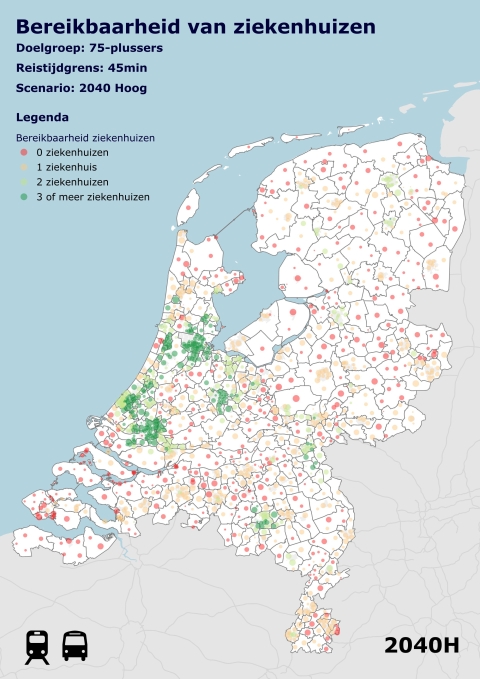 Bereikbaarheid van ziekenhuizen 2040 ov 45min
