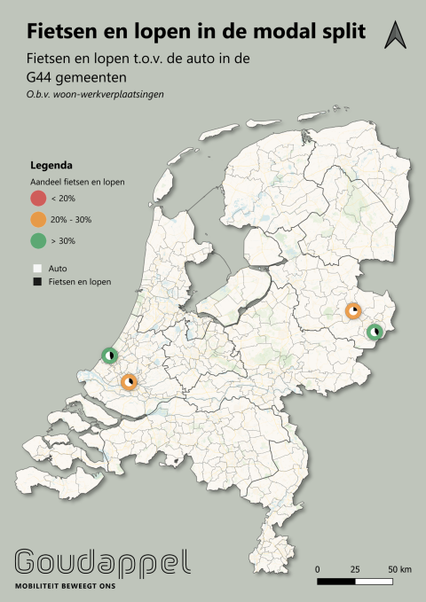 Kaart fietsen en lopen gemeenten