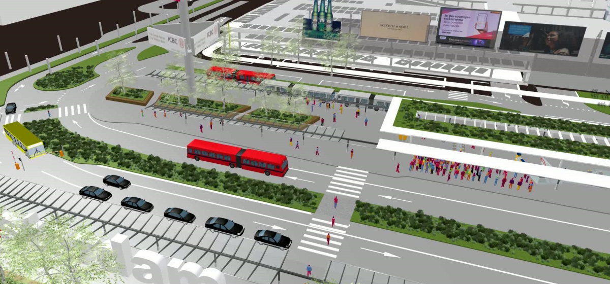 Visualisatie nieuw busstation Schiphol Plaza